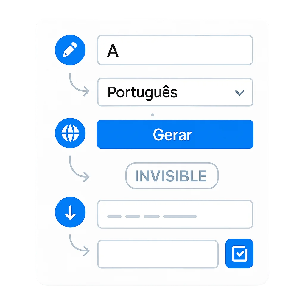Interface de ferramenta para gerar texto invisível em etapas
